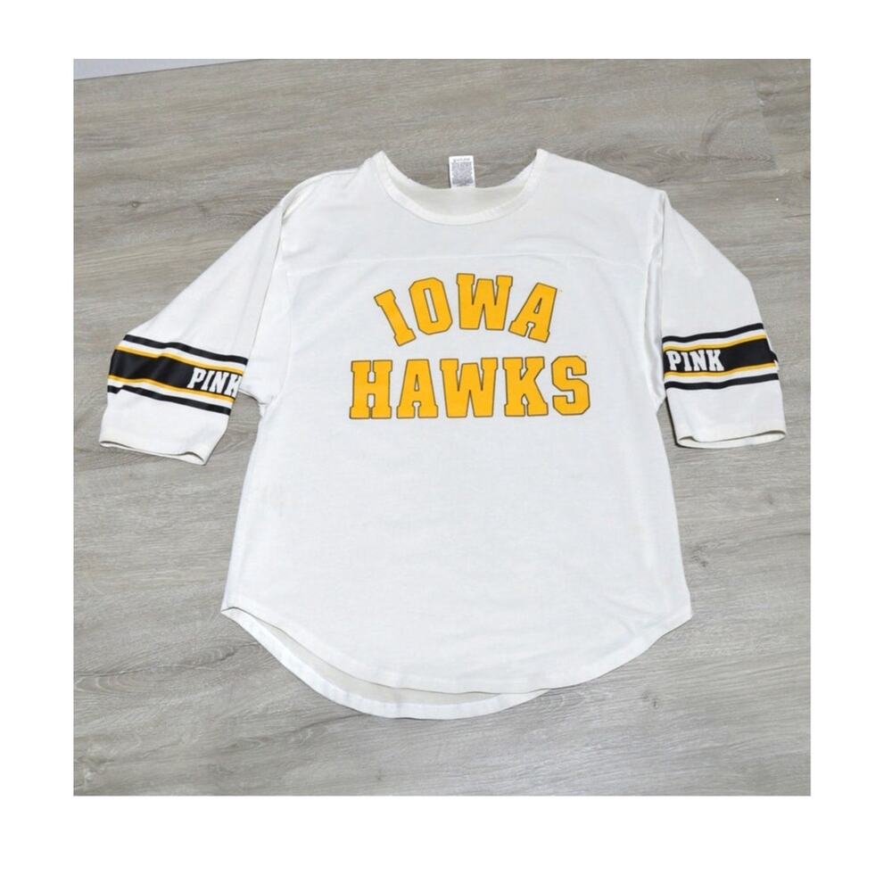 PINK Victoria's Secret Iowa Hawkeyes Oversized Jersey 3/4 Sleeve Top Size Medium